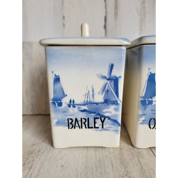 Vintage oatmeal barley Germany‎ windmill container jar set kitchen - Picture 2 of 11